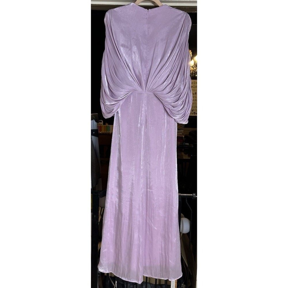 MSRP $880 Badgley Mischka Draped Dolman Sleeve Chiffon Gown Sz 2 Lavender Lilac - Picture 6 of 13